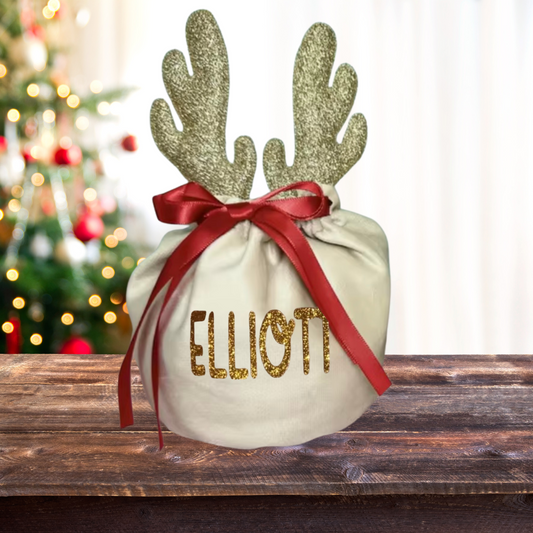 Personalised Christmas Reindeer Bag - Gold Antler