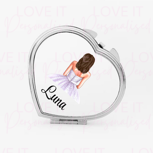 Personalised Dress Heart Mirror - Changeable Dress Colours and Hair Styles