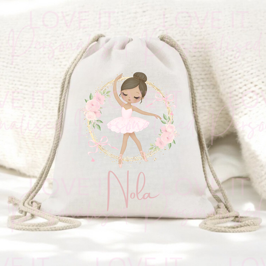 Personalised Ballerina Children’s Drawstring Pe/Swim Bag - Changeable Hair Colour/Skin Tone