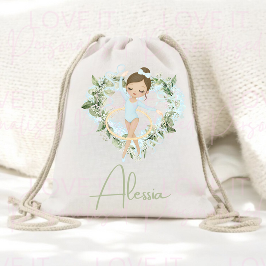 Personalised Gymnast Children’s Drawstring Pe/Swim Bag - Changeable Hair Colour/Skin Tone