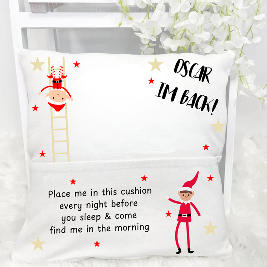 Personalised Christmas Pocket Cushion - Elf Design