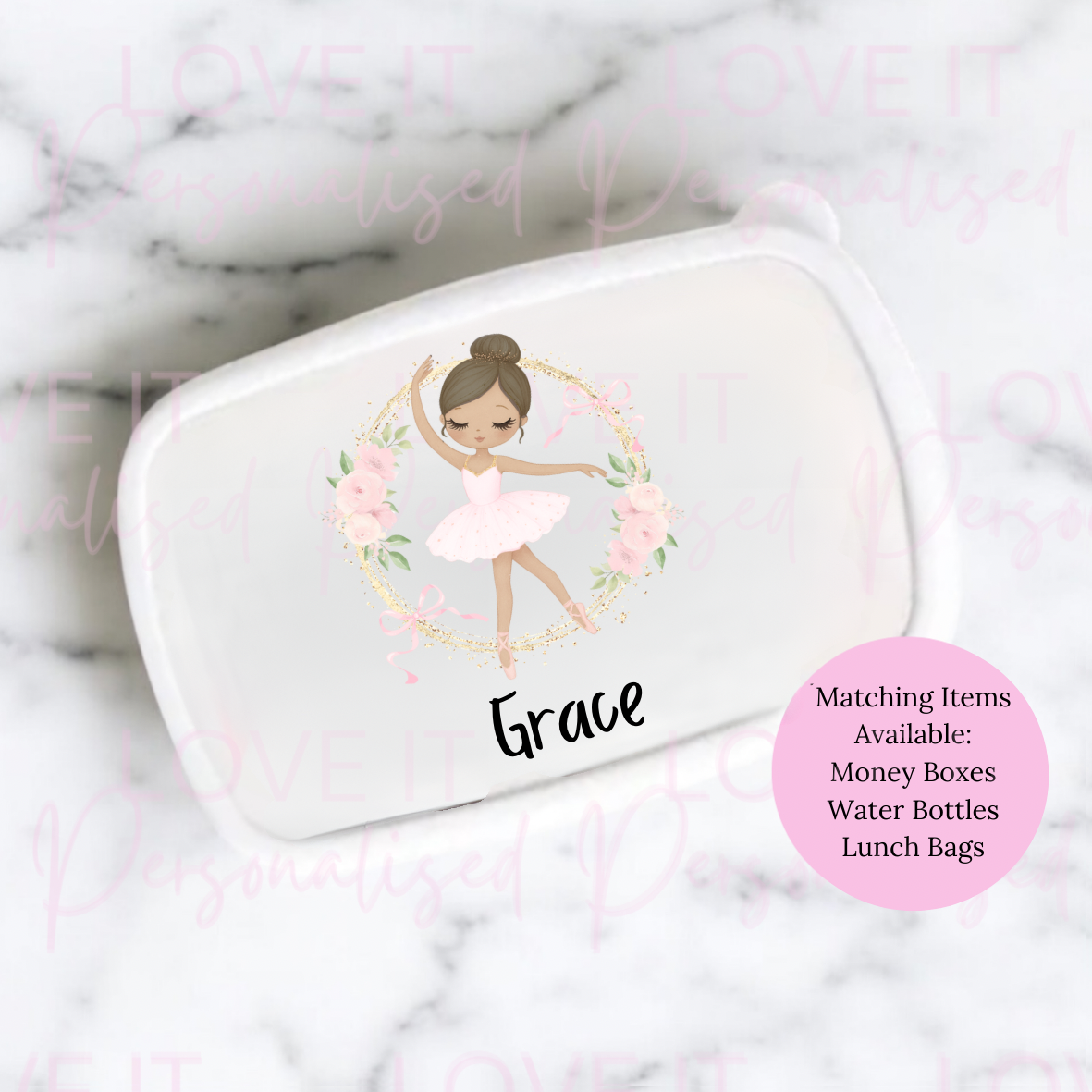 Personalised Ballerina Lunch/Snack Box - Changeable Hair Colour/Skin Tone
