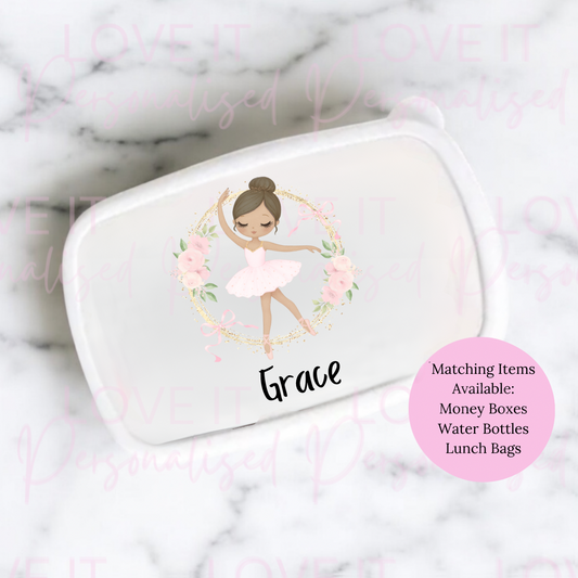 Personalised Ballerina Lunch/Snack Box - Changeable Hair Colour/Skin Tone