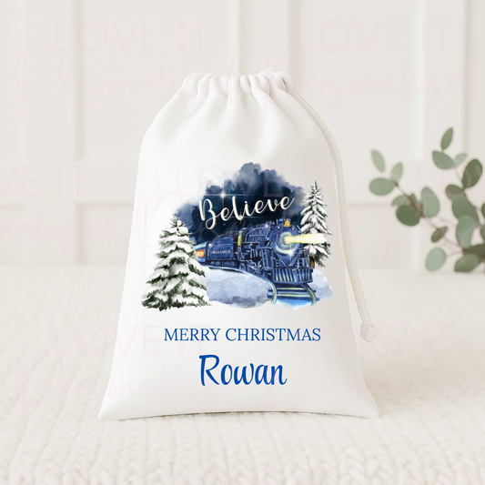 Personalised Christmas Eve Bag - Believe Train Design