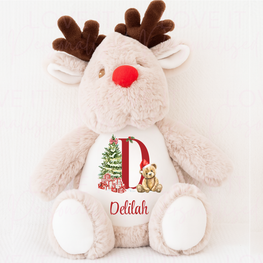 Personalised Christmas Reindeer Teddy - Bear Initial Design