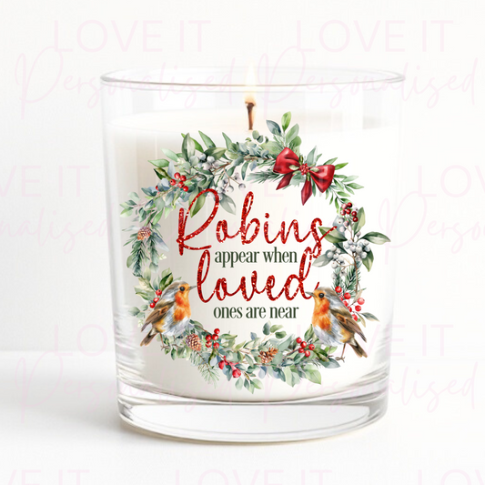 Christmas Memorial Scented Candle - Robins Appear Design