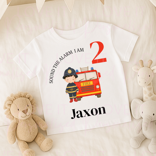 Personalised Sound The Alarm I Am… Fire Truck Children's Birthday T-Shirt