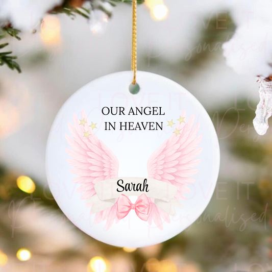 Personalised Pink Memorial Angel Wings Ceramic Ornament