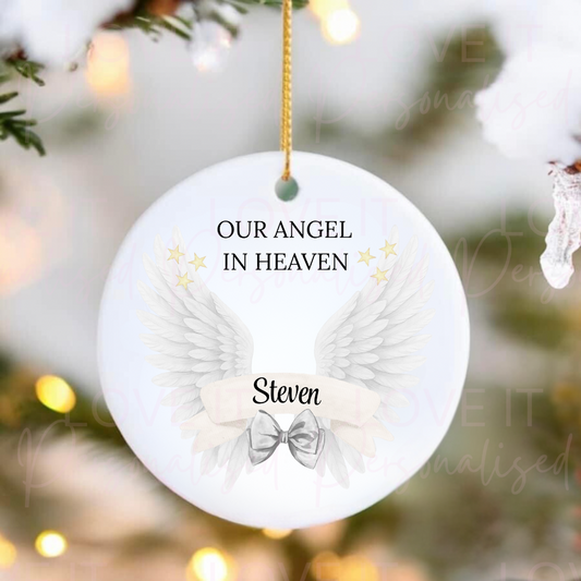 Personalised Silver Memorial Angel Wings Ceramic Ornament
