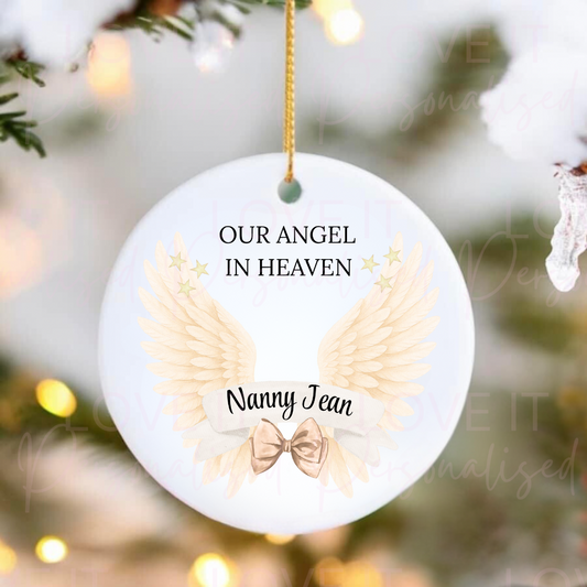 Personalised Gold Memorial Angel Wings Ceramic Ornament