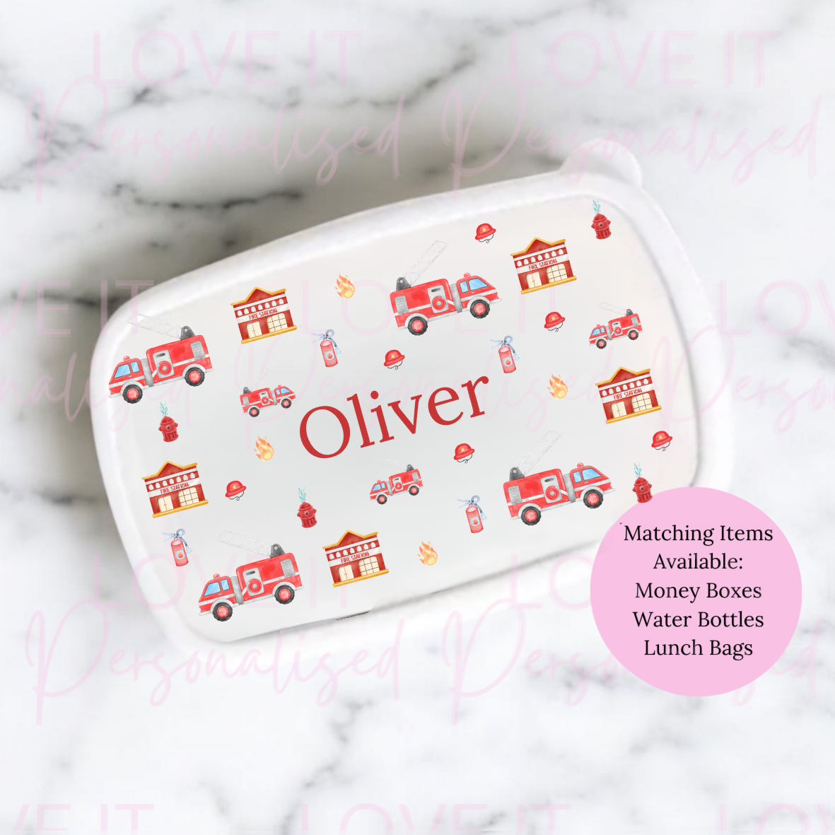 Personalised Fire Truck Lunch/Snack Box