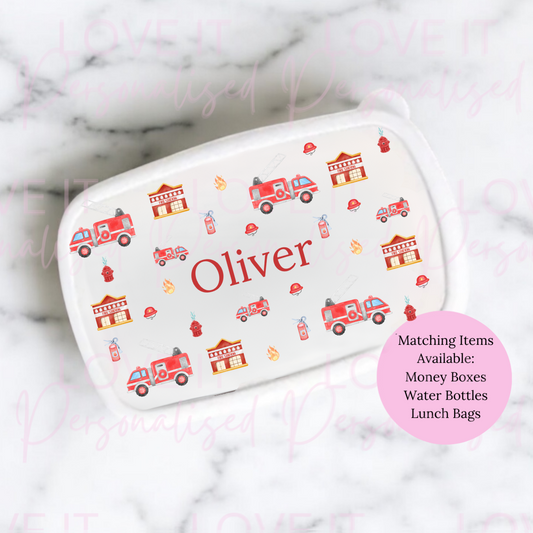 Personalised Fire Truck Lunch/Snack Box