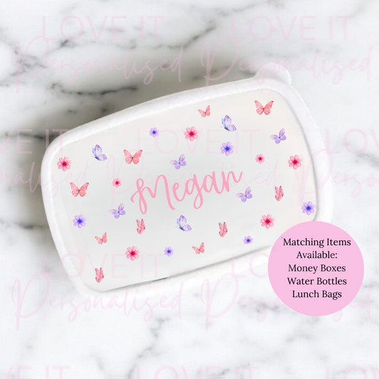 Personalised Butterfly/Flowers Lunch/Snack Box