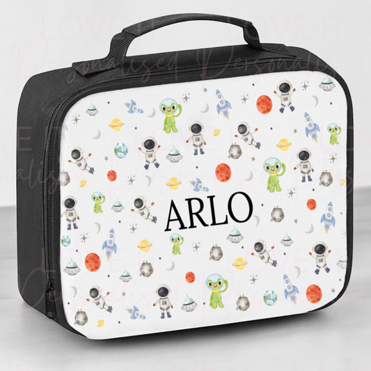 Personalised Space Black Lunch Bag
