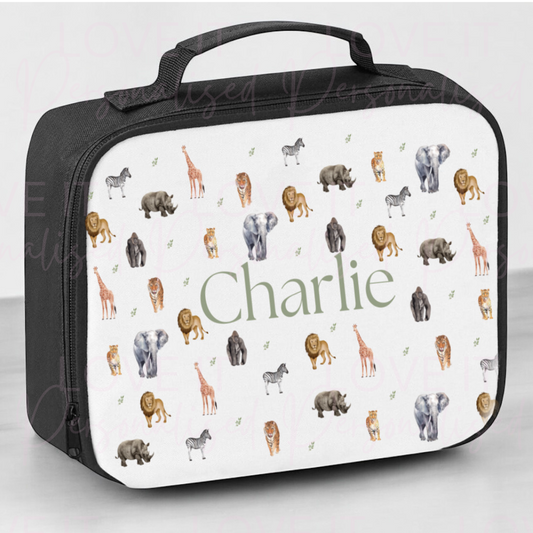 Personalised Safari Lunch Bag - Pink/Black