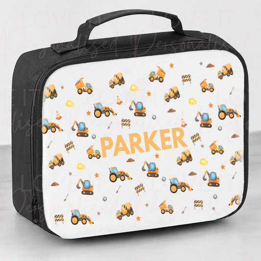 Personalised Construction Black Lunch Bag