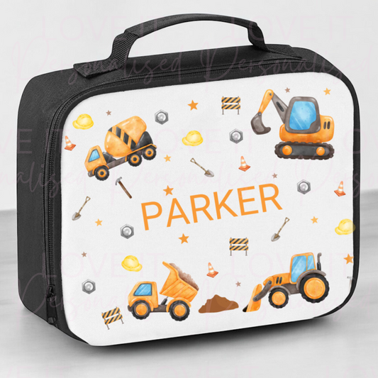 Personalised Construction Black Lunch Bag