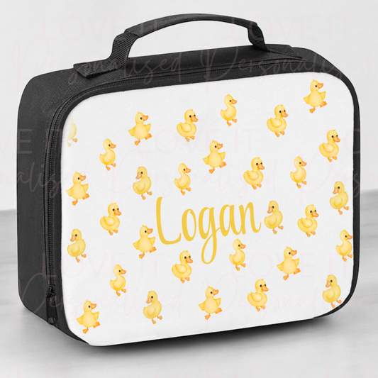 Personalised Duck Pink/Black Lunch Bag