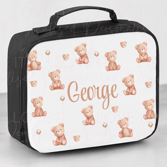 Personalised Teddy Bear Black Lunch Bag