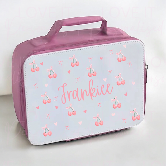 Personalised Cherry Bow Pink Lunch Bag