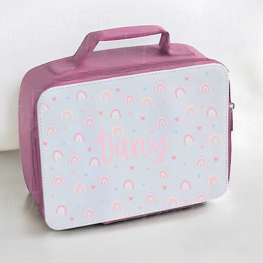 Personalised Boho Rainbow Pink Lunch Bag