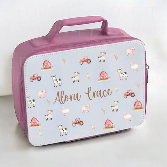 Personalised Farm Pink/Black Lunch Bag