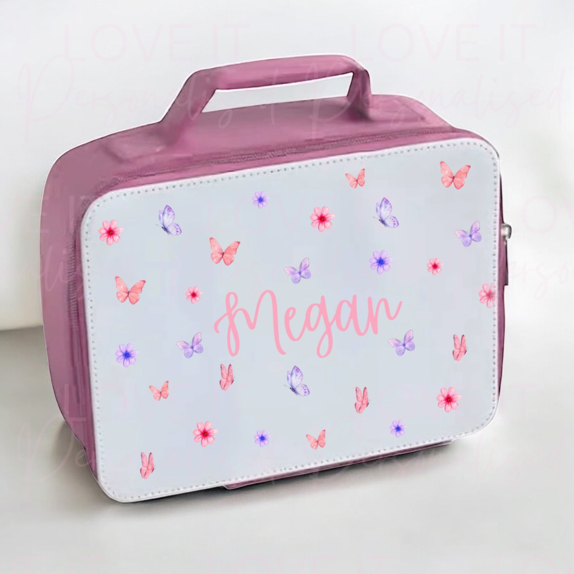 Personalised Butterfly/Flower Pink Lunch Bag