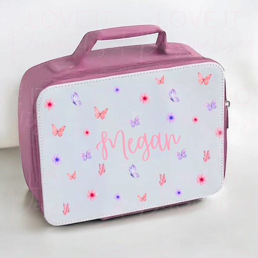 Personalised Butterfly/Flower Pink Lunch Bag