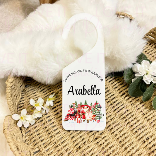 Personalised Santa Stop Here Door Hanger - Santa Train Design