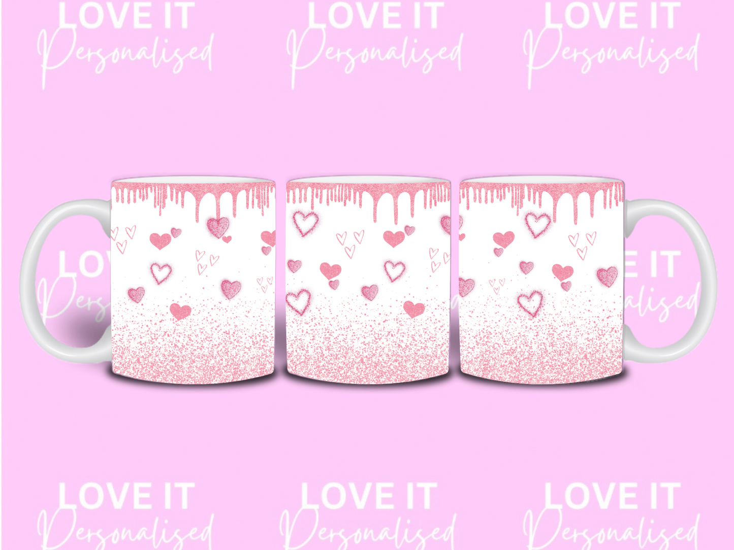 Pink Glitter Heart Mug