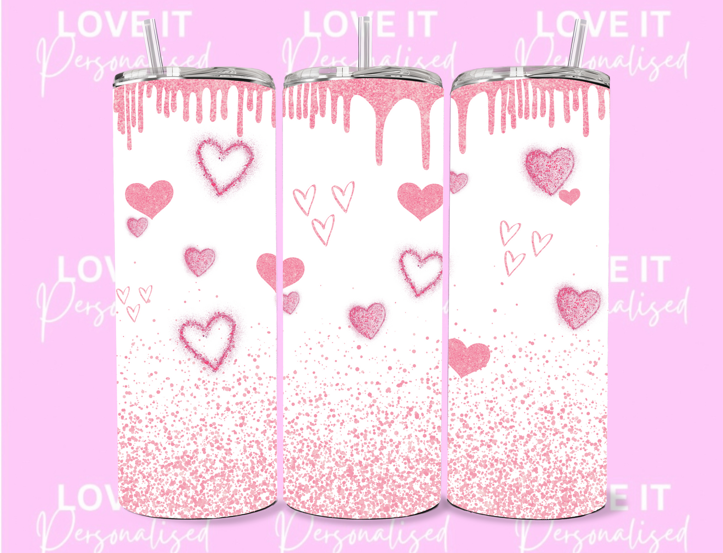 Pink Glitter Heart 20oz Tumbler