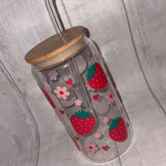 Strawberry Clear Libbey Plastic/Glass Can