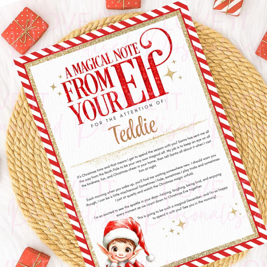 Personalised 'A magical Note From Your Elf - Red