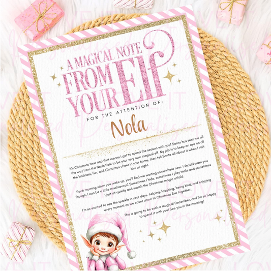 Personalised 'A magical Note From Your Elf - Pink