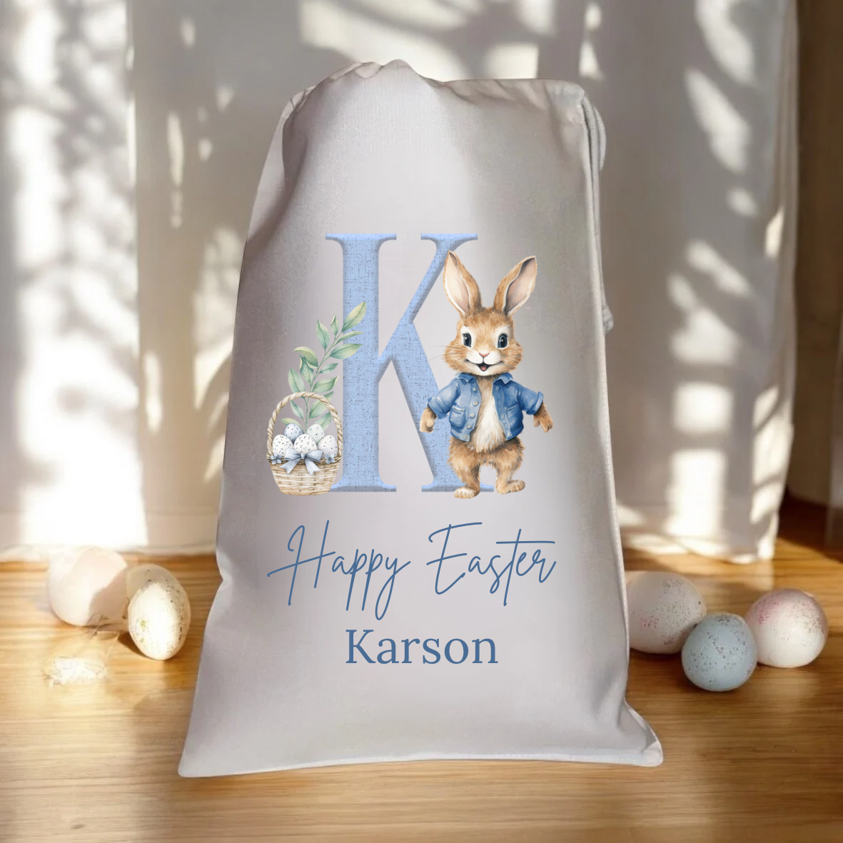 Personalised Easter Bag - Blue Rabbit Design