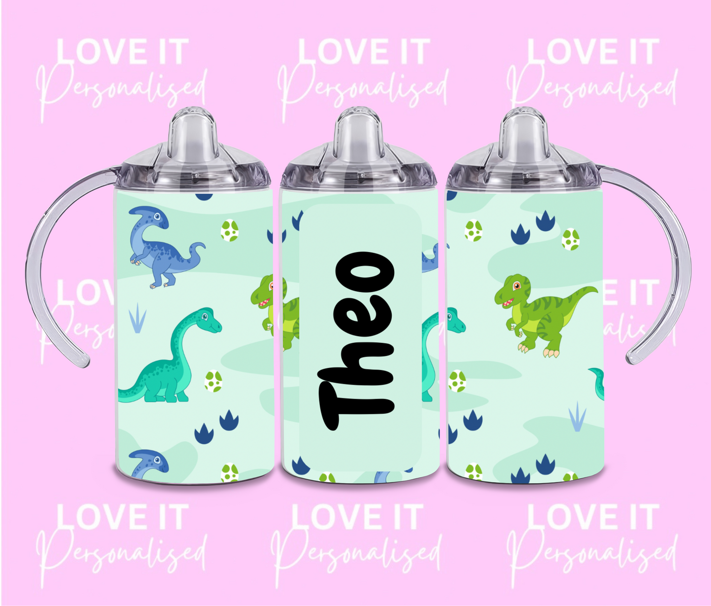 Personalised Dinosaur Children's Sippy Cup (two lids)