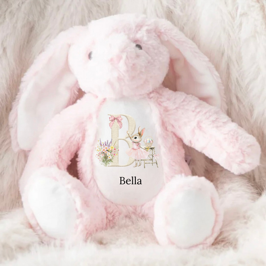 Personalised Easter Teddy - Pink Initial Rabbit Design