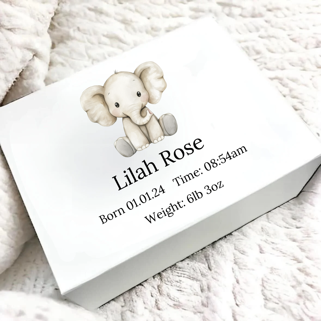 Personalised Born In 2025 Elephant Magnetic Gift/Memory Box