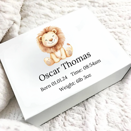 Personalised Lion Baby Magnetic Gift/Memory Box