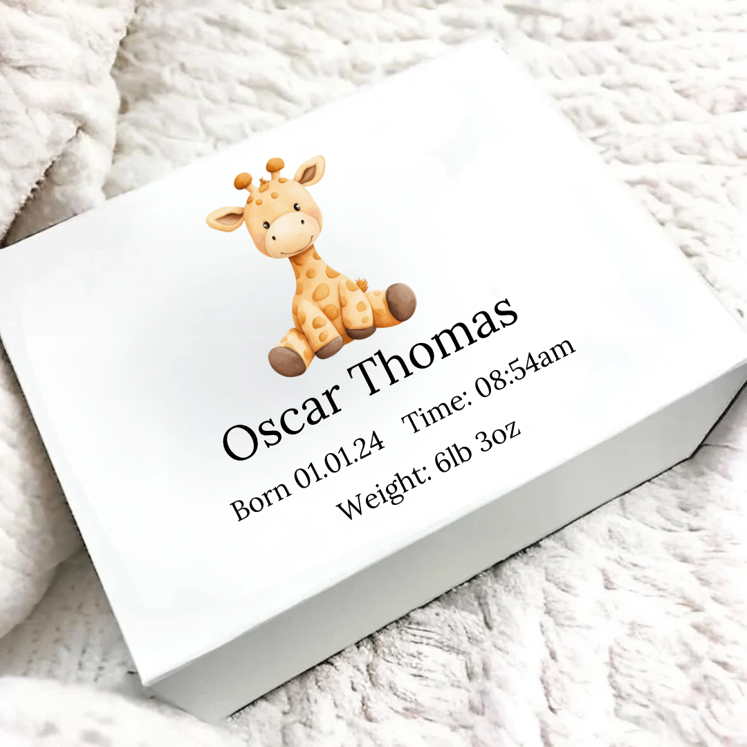 Personalised Giraffe Baby Magnetic Gift/Memory Box