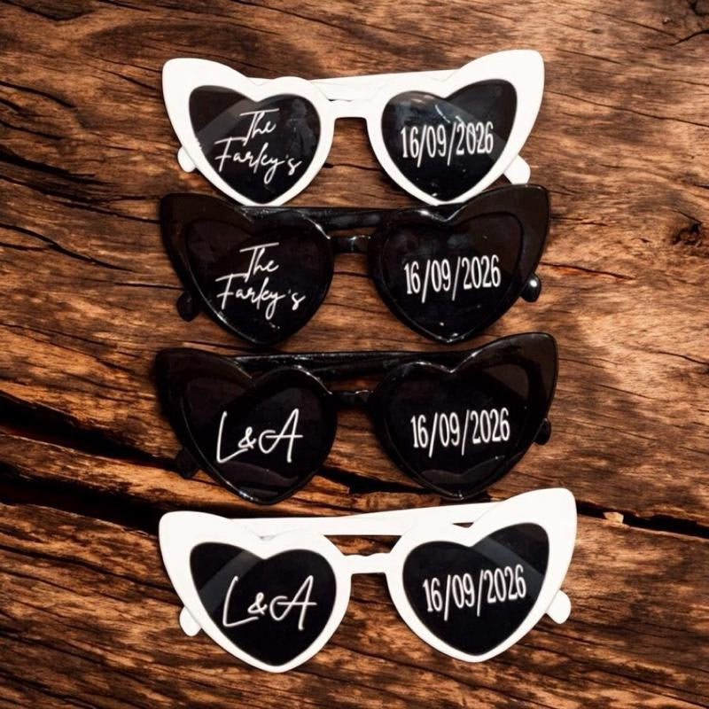 Personalised Wedding Heart Glasses - Black/White