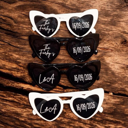 Personalised Wedding Heart Glasses - Black/White