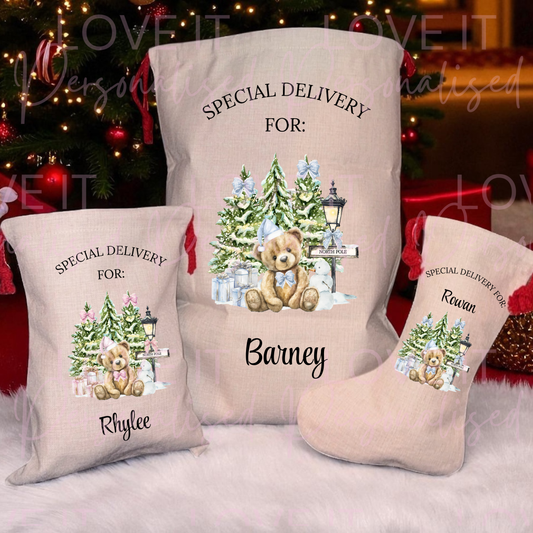 Personalised Christmas North Pole Bear Stocking/Sack
