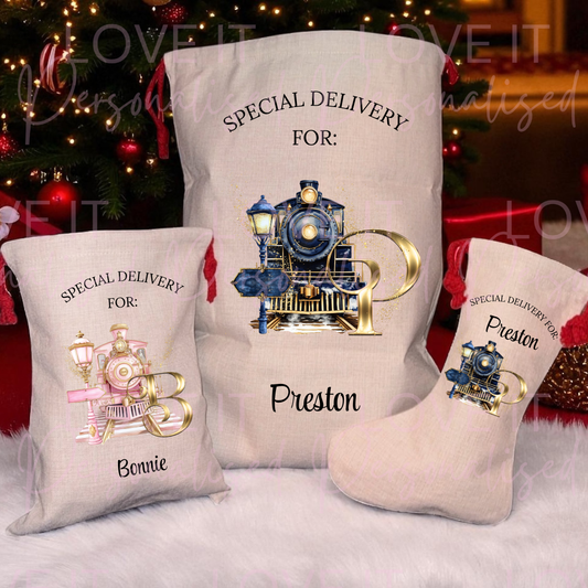 Personalised Christmas Express Train Initial Stocking/Sack