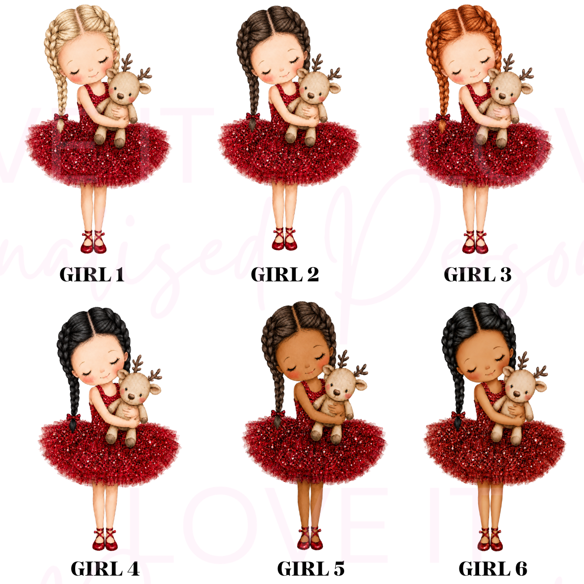 Personalised Girls Christmas Stocking/Sack - Different Hair/Skin Tone
