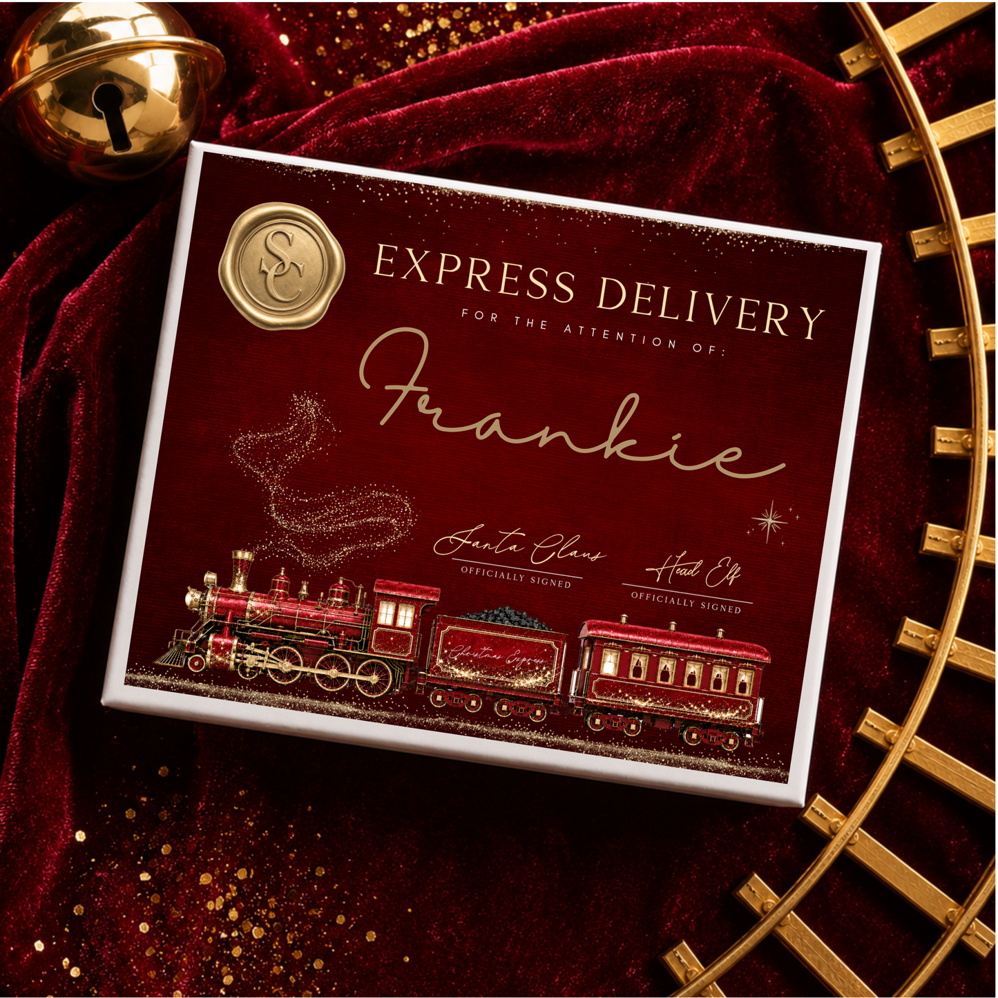 Personalised Christmas Magnetic Gift Box - Red Train Design