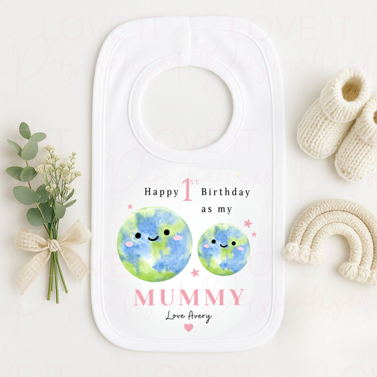 Personalised 1st Birthday as a Mummy Bib - Pink/Blue