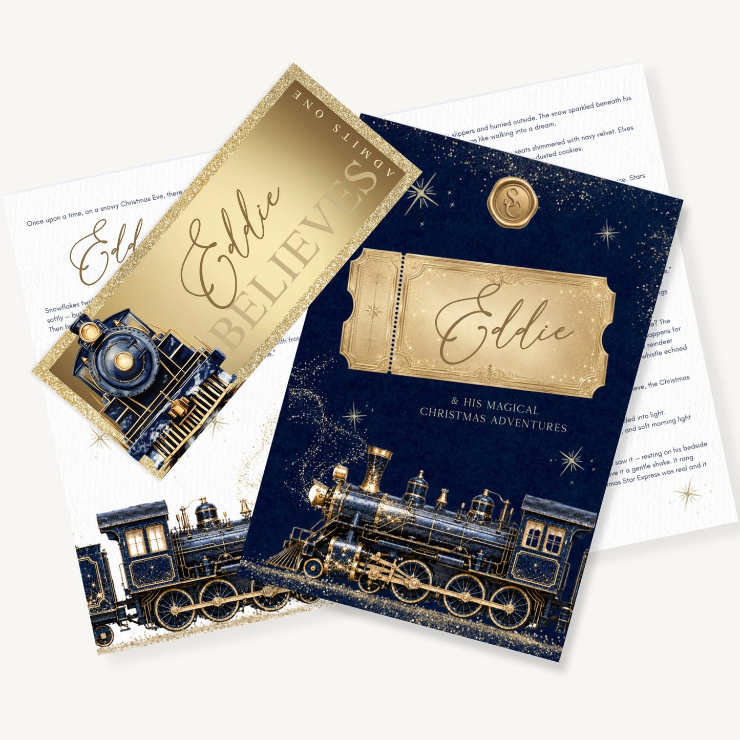 Personalised Believe Train Christmas Story A5 Booklet - Navy/Pink