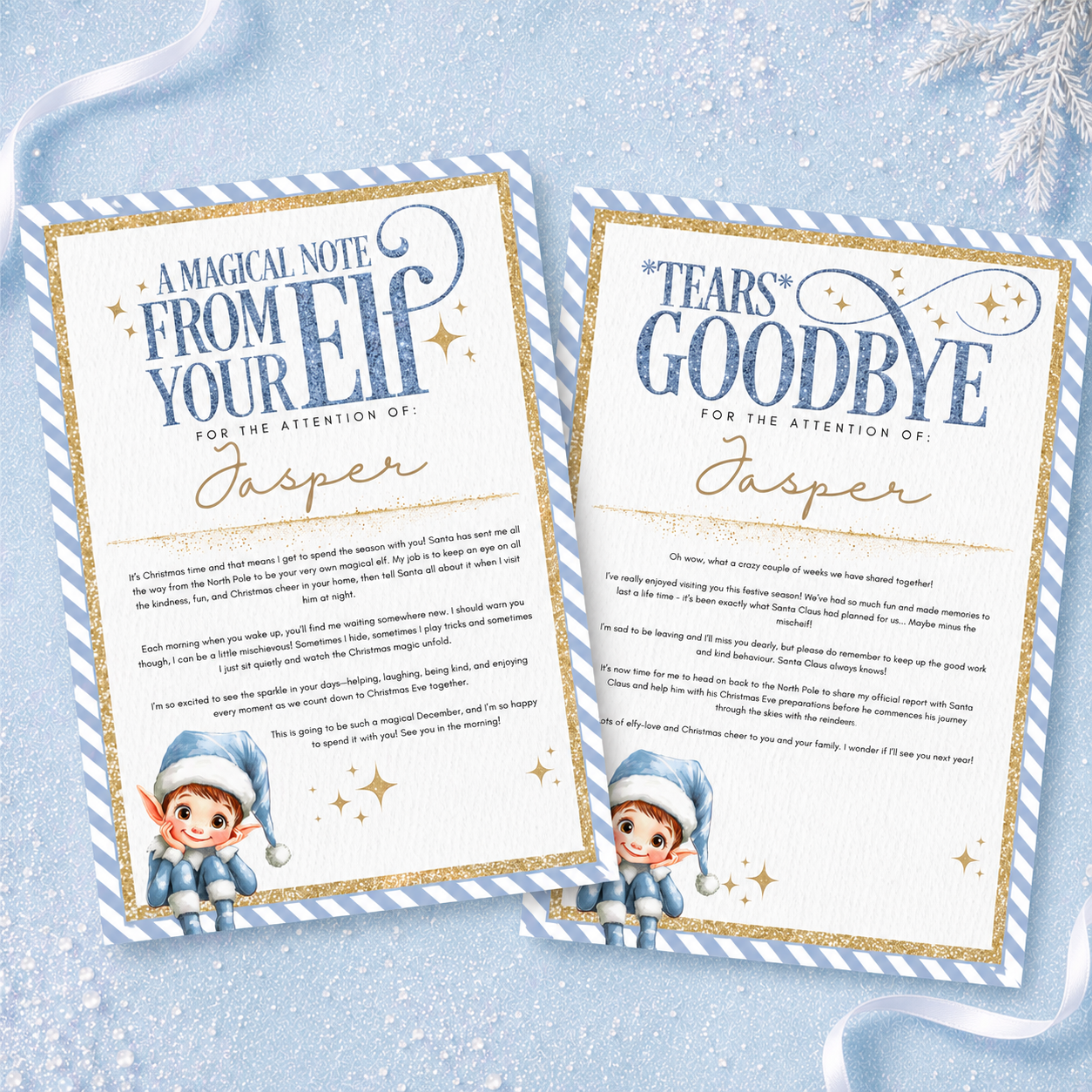 Personalised Elf Arrival/Goodbye Blue Letter