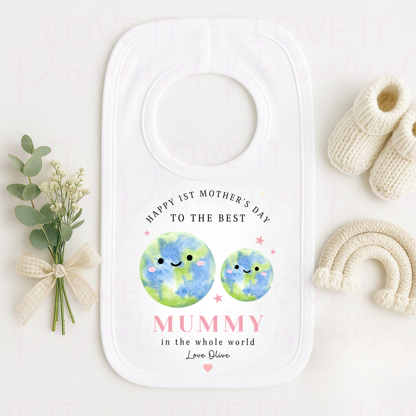 Personalised 1st Mother's Day Bib - Pink/Blue